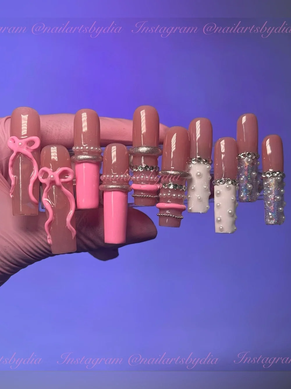 Pink & Nude Embellished Press-On Nail Set